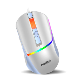 FRONTECH MS-0105 Wired Gaming Mouse | 7200 DPI | 6 Programmable Buttons | 7-Color RGB Gaming Mouse Rainbow Lighting | Ergonomic Gaming Mouse | White & Blue | USB Interface | 1.5m Braided Cable